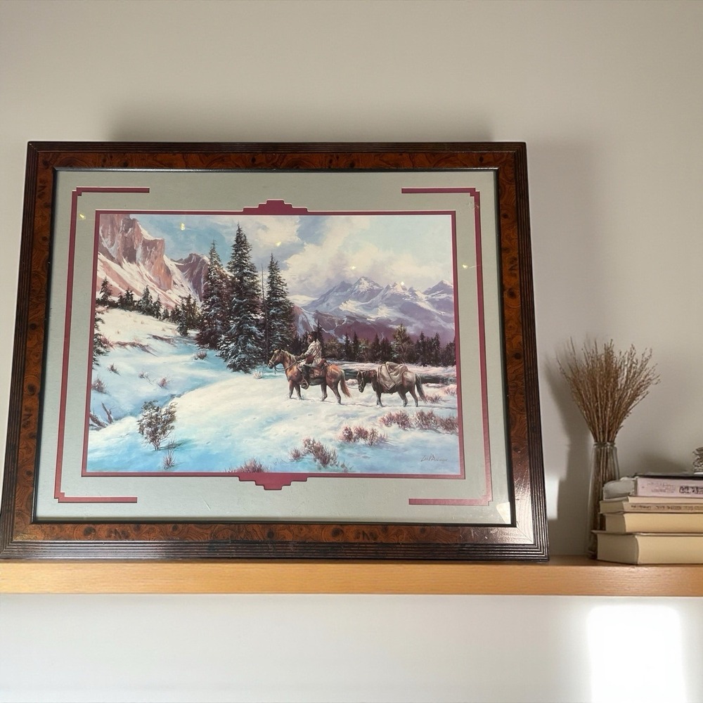 Vintage Signed Lee K Parkinson Western Mountain Man Winter Scene Custom Matted